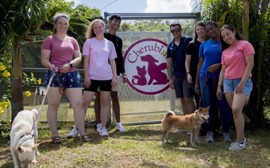 Marines pose for a group photo during a Single Marine Program volunteer event Sept. 14 at the Cherubims Animal Garden. The no-kill shelter allowed the Marines to help by taking the dogs out for their daily morning walk. The organization cares for total about 70 dogs and 450 cats in four facilities across the island. (U.S. Marine Corps photo by Cpl. Nicole Rogge)