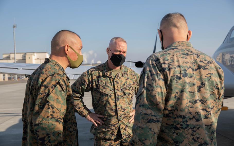 U.S. Marine Corps Lt. Gen. H. Stacy Clardy, III Marine Expeditionary Force commanding general, arrives at Marine Corps Air Station Iwakuni during MEFEX 21.