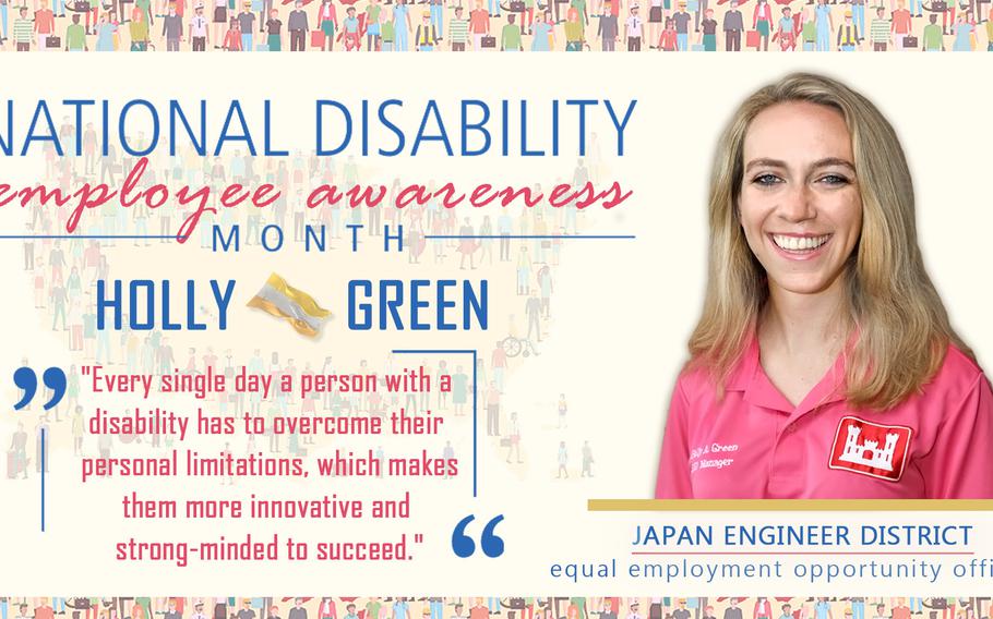 Photo By Honey Nixon | Holly Green, the EEO Manager and Disabilities Program Manager (DPM) for Japan Engineer District discusses National Disability Employment Awareness Month (NDEM) and shares her own experiences as an individual with a disability.