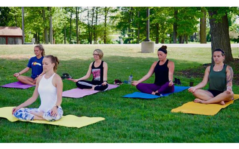 The use of yoga is well known within the military. Here airmen of the 174th Attack Wing participate in a weekly yoga class instructed by Air Force 2nd Lt. Carley Ditro (second from left). Classes are intended to present an alternative way for 174th members to build both mental and physical strength. (Photo by Staff Sgt. Duane Morgan (New York Air National Guard, 174th Attack Wing)