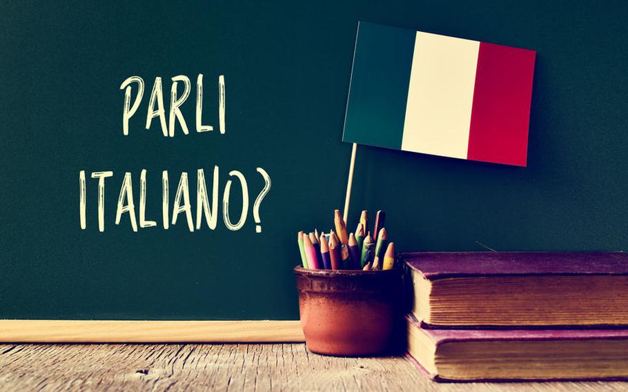 Chalkboard that reads "Parli Italiano?"