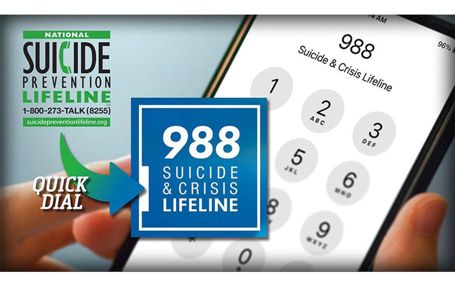 The three-digit code 988 has been designated to route callers to the National Suicide Prevention Lifeline. This dialing code will be available to everyone across the United States starting July 16, 2022. (U.S. Air Force graphic by David Perry)