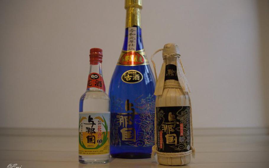 At 120 proof, Hanasake is the strongest alcoholic beverage in Japan. The bottle at right is wrapped in Kuba leaves to protect it from breakage during shipping.