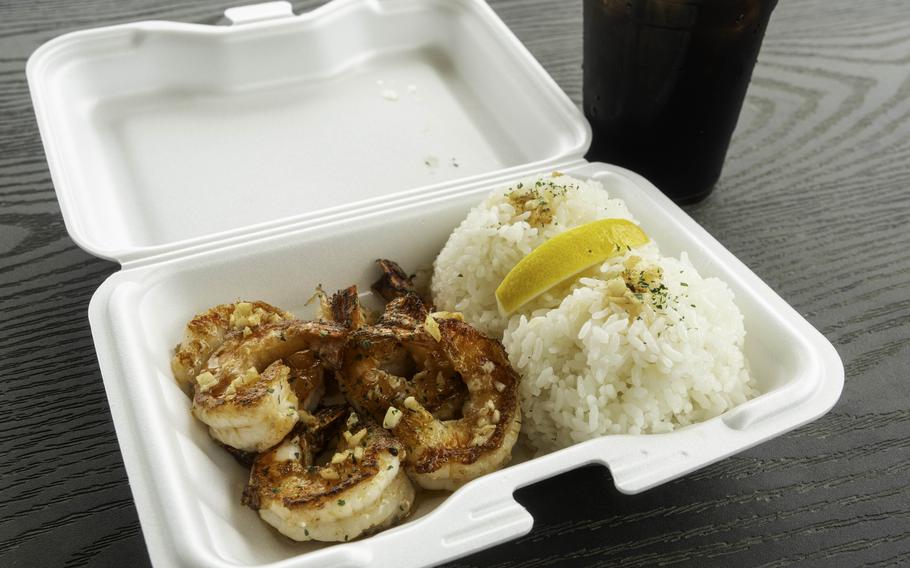 garlic shrimp with rice.