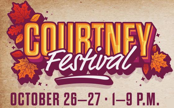 Graphic design of Courtney Festival. Graphic of the fallen leaves are designed around the words, Courtney Festival.