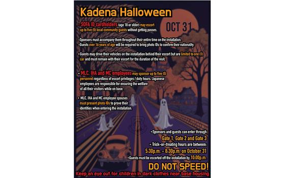 Photo Of Flyer promoting Kadena Halloween. A graphic of some ghosts on the road is used.