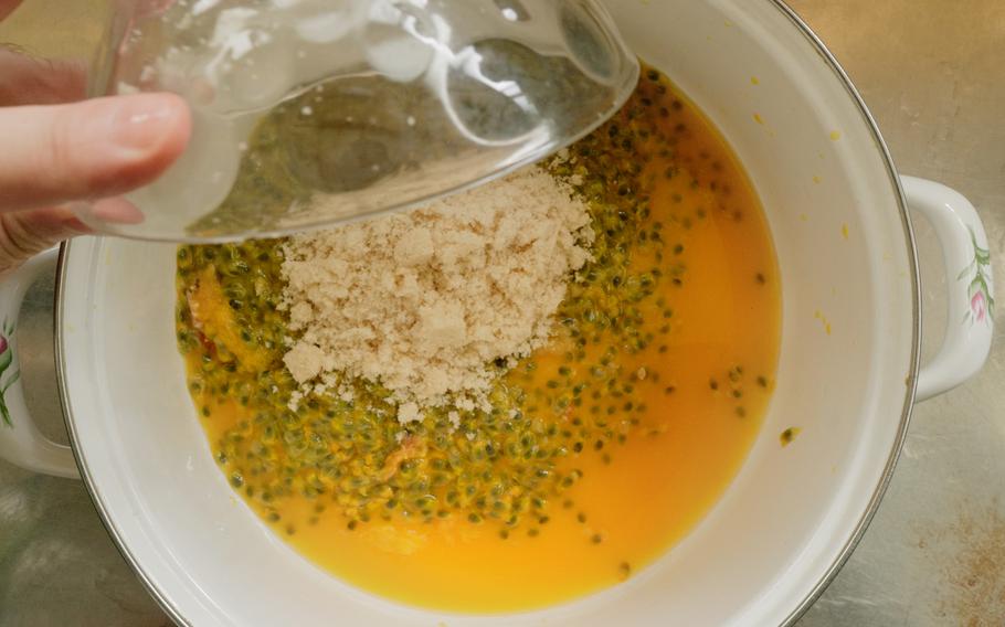 Add sugar and heat the mixture over medium heat. 