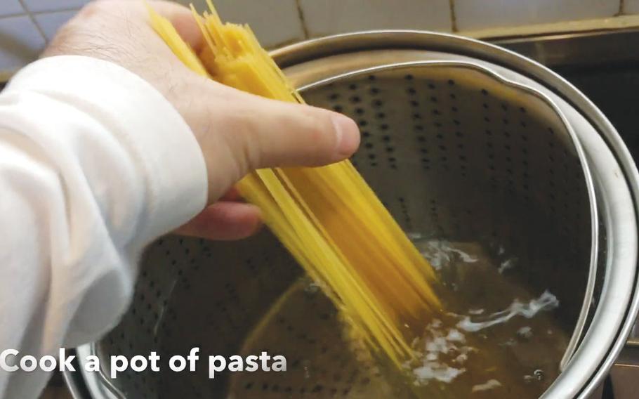 Add the pasta to the boiling water.