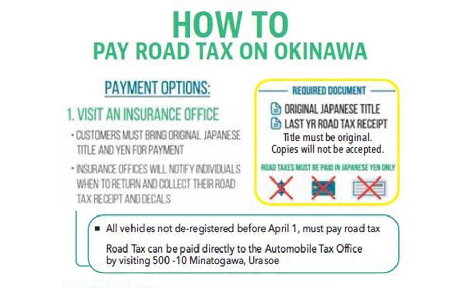 flyer explaining how to pay road tax on okinawa.