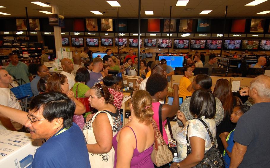 Many customers enjoy shopping at Kadena Exchange.