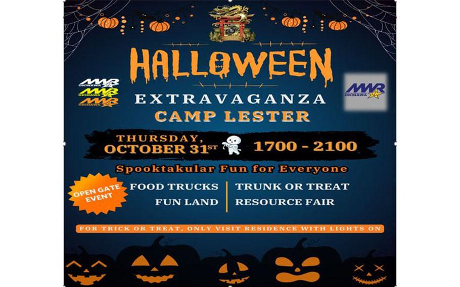 Flyer promoting halloween extravaganza. Graphics of pumkins are used.