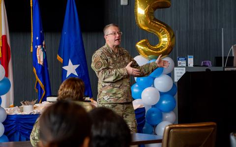 Photo Of U.S. Air Force Chaplain (Maj. Gen.) Randall Kitchens, U.S. Air Force chief of chaplains, speaks during the Chaplain Corps’ 75th anniversary celebration at Kadena Air Base, Japan, Feb. 27, 2024. As the chief of chaplains for the Department of the Air Force Chaplain Corps, Kitchens is the senior pastor for more than 770,000 active duty, Guard, Reserve, and civilian forces serving in the U.S. and overseas.