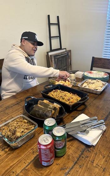 SFC Colon eating some homemade traditional food.