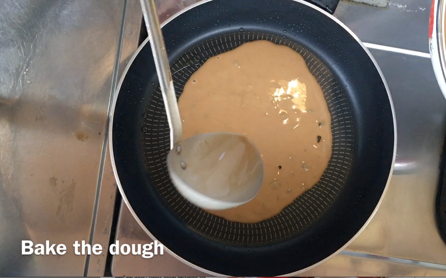 In a pan, pour a little mixture as you would a crepe or pancake. Use oil or non-stick spray so the cakes do not stick to the pan.