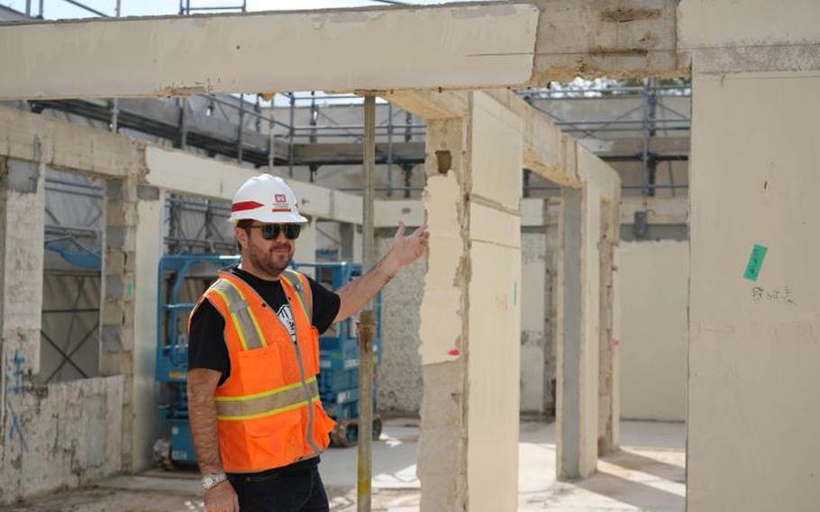 Bryan Ciccocioppo, U.S. Army Corps of Engineers – Japan Engineer District (JED) Okinawa Area Office Area Engineer, explains the renovation process timeline for Stearley Heights, on Kadena Air Base, Okinawa, Japan, December 13, 2023. Stearley Heights, a military family housing facility on the 18th Wing, when completed, will be home to senior enlisted, and field grade officers. Photo by Patrick Ciccarone.