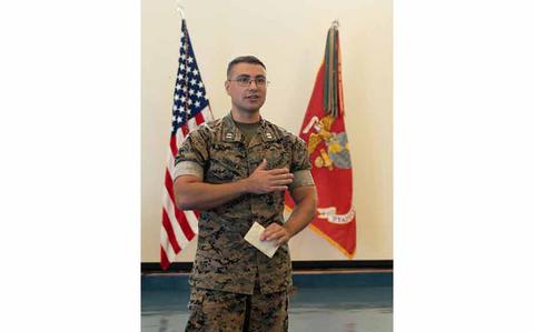 Photo Of U.S. Marine Corps Capt. Andrew Tobojka addresses the audience during a change of command ceremony on Camp Courtney, Okinawa, Japan, July 9, 2024.