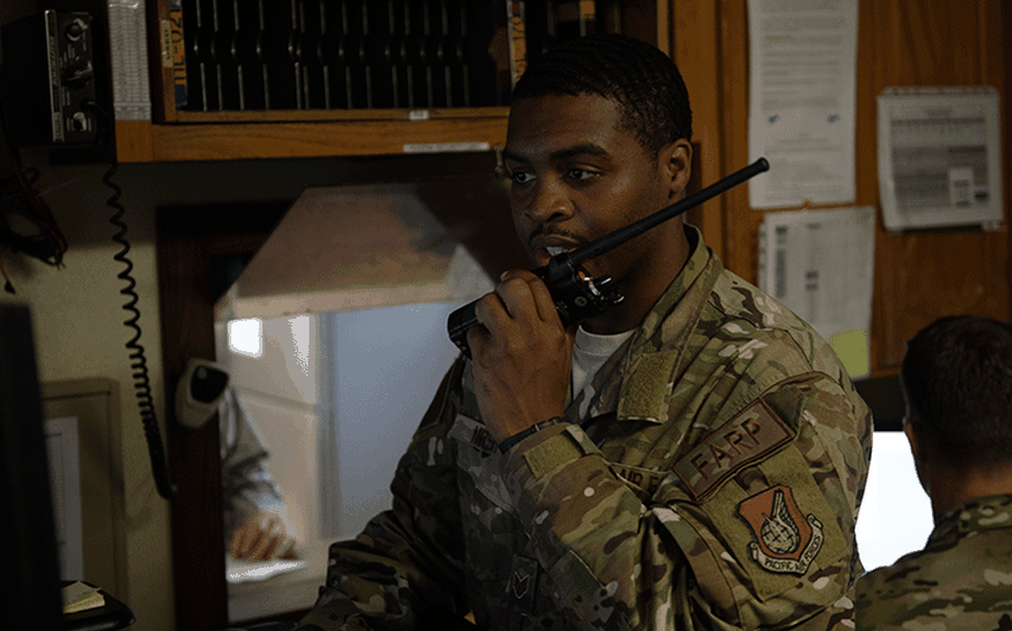 U.S. Air Force Staff Sgt. Everald Marsh, 18th Logistics Readiness Squadron fuels controller, coordinates fuel distribution from the fuels service center at Kadena Air Base, Japan, Sept. 18, 2019.