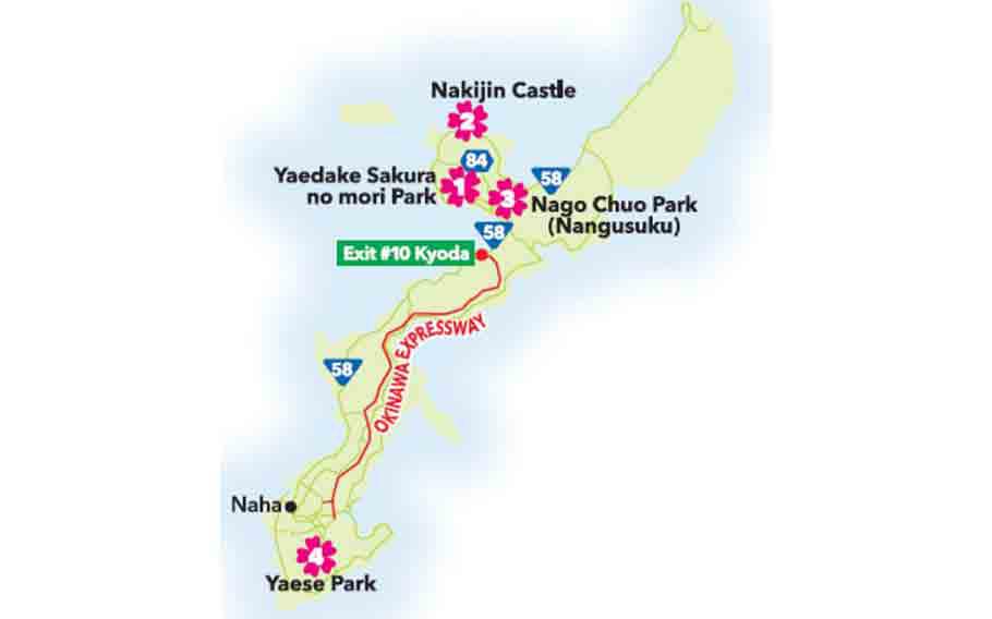 Okinawa cherry blossom map